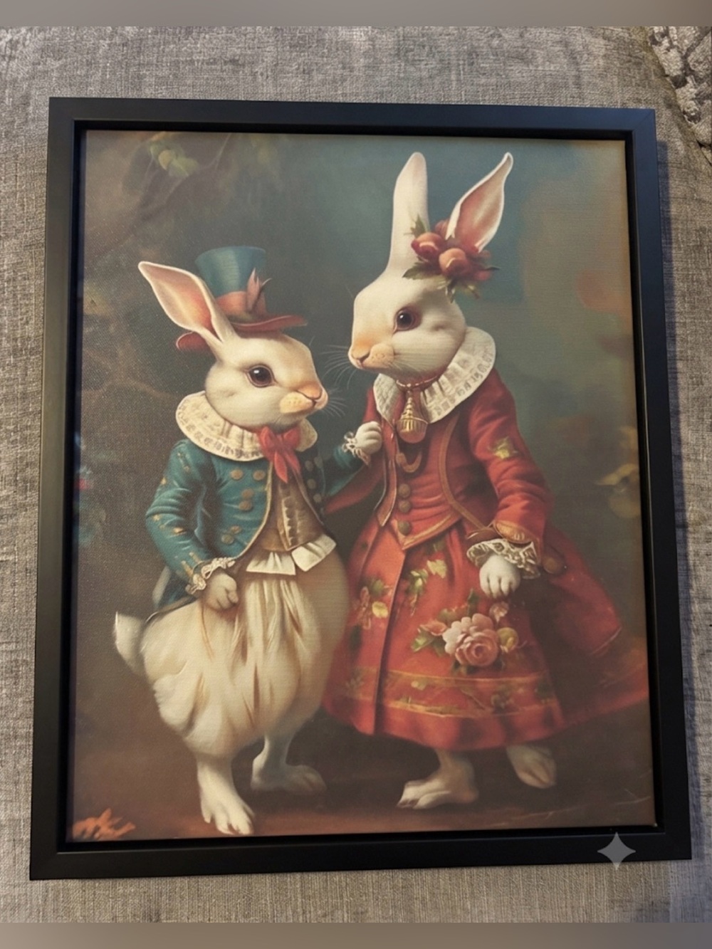 Regal Victorian Rabbit Couple Framed Print 8x11 - Anthropomorphic Art